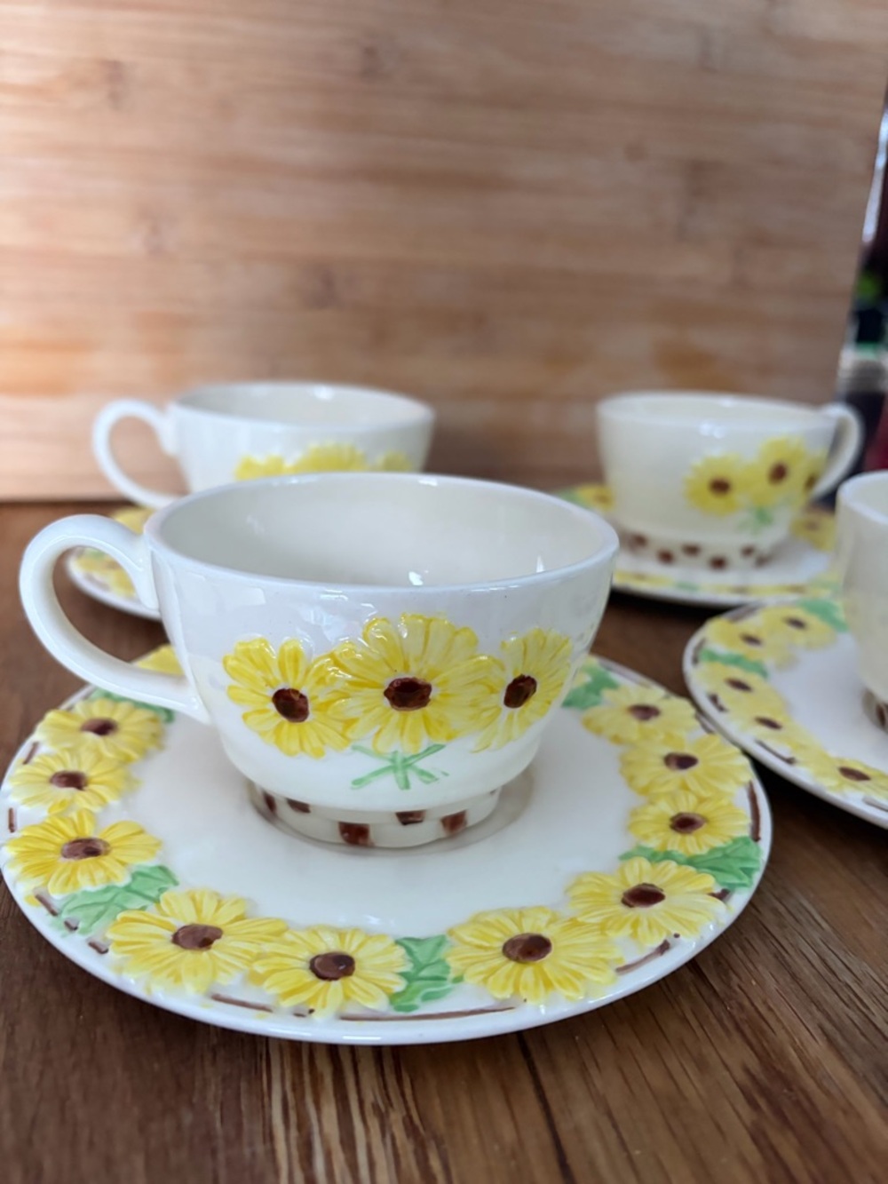Vintage Yellow Daisy Tea Set – Cup & Saucer Set – Retro Floral Cottagecore